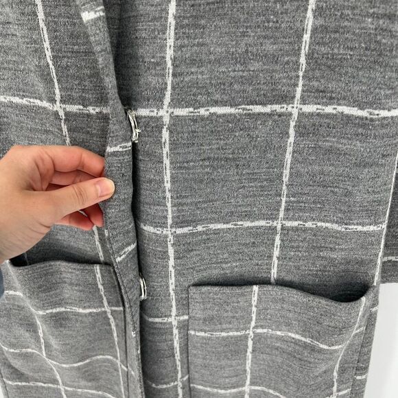 Topshop Gray Long Knit Blazer Jacket Windowpane Check Patch Pockets Size 4 - Picture 2 of 8